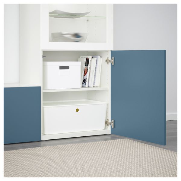 Шкаф для ТВ, комбинированный, стекляные дверцы БЕСТО, белый Вальвикен, темно-синий прозрачное стекло (240x40x128 см) - фото 3