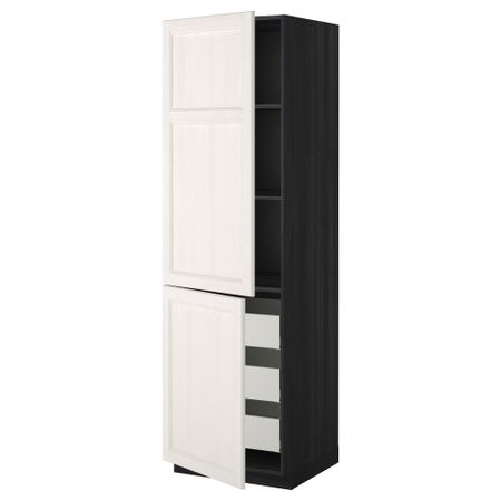 Высокий шкаф + полки, 3 ящика, 2 дверцы МЕТОД / МАКСИМЕРА, черный, Лаксарби белый