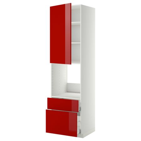 Высокий шкаф для духовки + дверь, 2 ящика МЕТОД / МАКСИМЕРА, белый, Рингульт красный