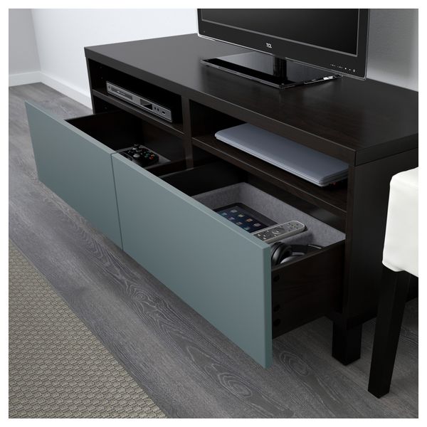 Тумба для ТВ с ящиками БЕСТО, черно-коричневый, Вальвикен серо-бирюзовый (120x40x48 см) - фото 3