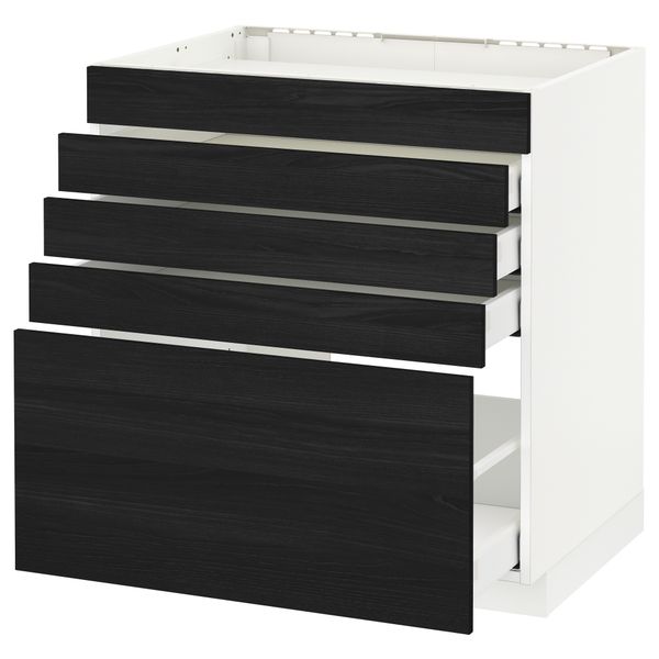 Напольный шкаф для варочной панели, 5 фасадов, 4 ящиков МЕТОД / МАКСИМЕРА, белый, Тингсрид черный - схема-чертеж с размерами