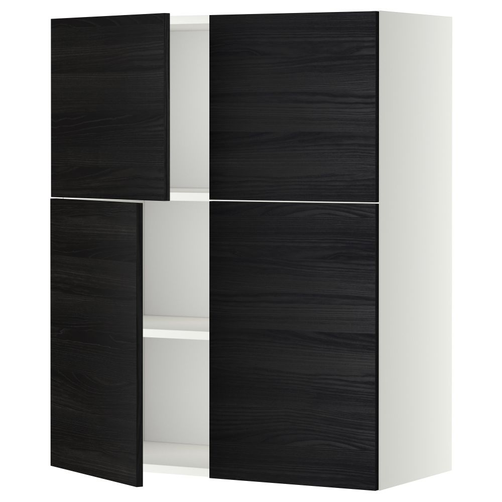 Навесной шкаф с полками, 4 дверцы МЕТОД, белый, Тингсрид черный (80x100 см) - схема-чертеж с размерами