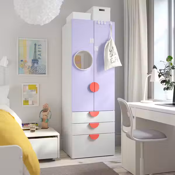 SMÅSTAD / PLATSA Гардероб - белый сиреневый/с 3 ящиками 60x57x181 см - фото 2