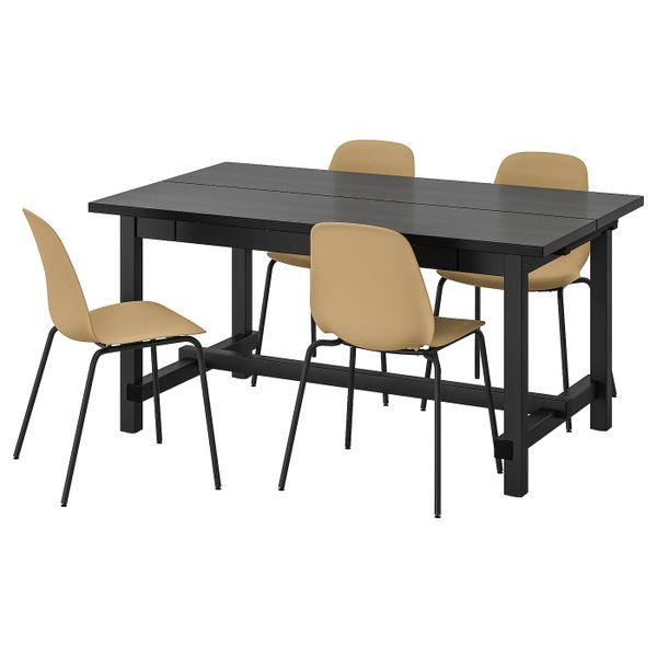 Стол и 4 стула, черный/Брур-Инге черный 152/223x95 см IKEA NORDVIKEN НОРДВИКЕН / LEIFARNE ЛЕЙФ-АРНЕ 593.051.79 - фото 1