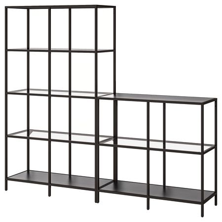 VITTSJÖ Комбинация д/хранения - черно-коричневый/стекло 200x36x175 см