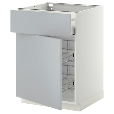 Напольный шкаф с проволочной корзиной, ящиком, дверью МЕТОД / МАКСИМЕРА, белый, Веддинге серый