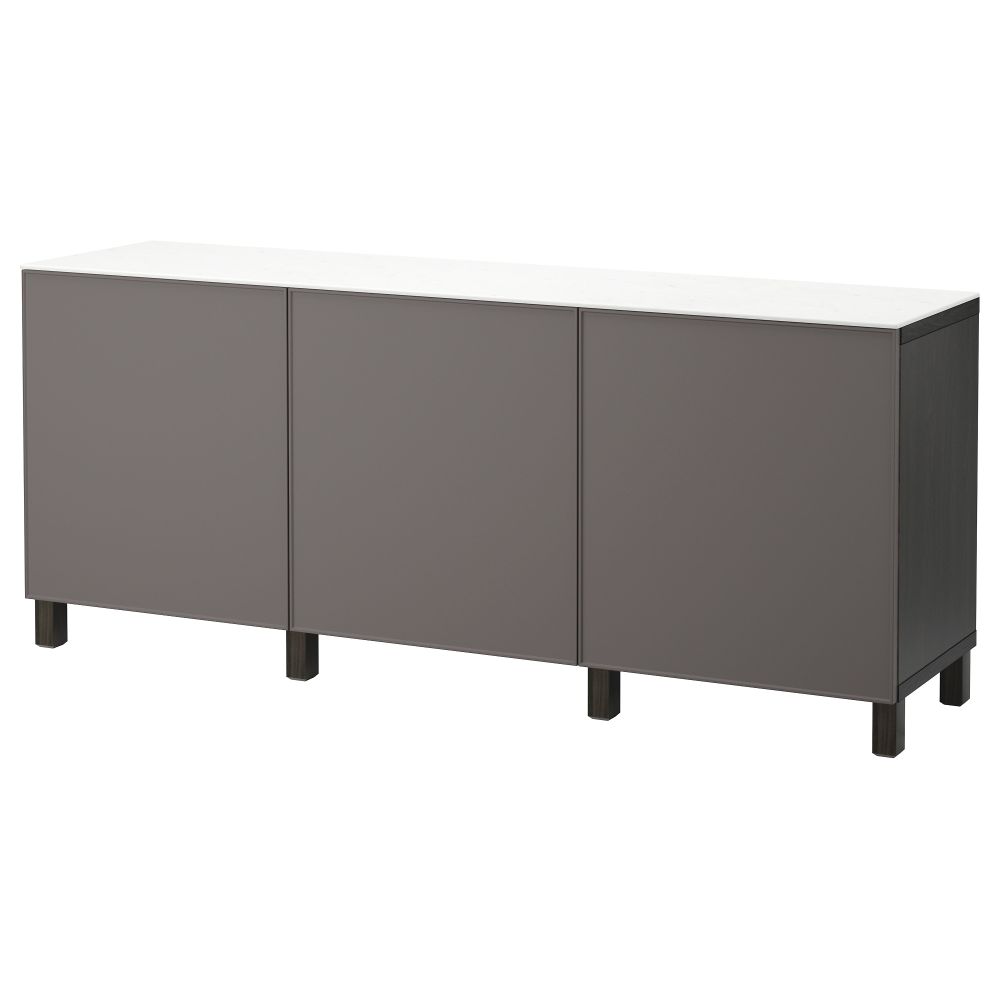 Комбинация для хранения с дверцами БЕСТО, черно-коричневый, Грундсвикен темно-серый (180x42x74 см) - фото 1