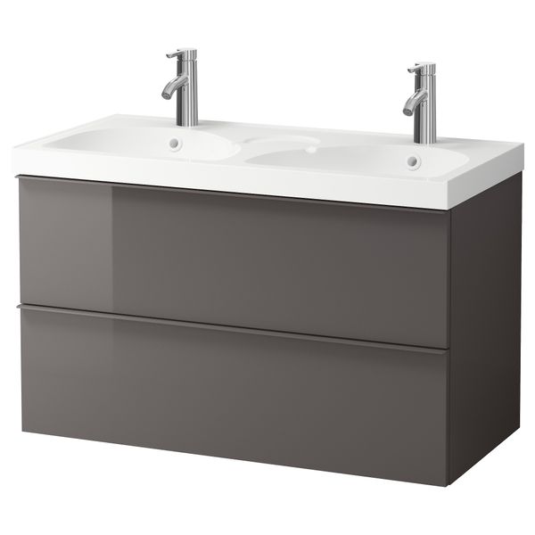 Шкаф для раковины с 2 ящиками ГОДМОРГОН / ЭДЕБОВИКЕН, серый - фото 2