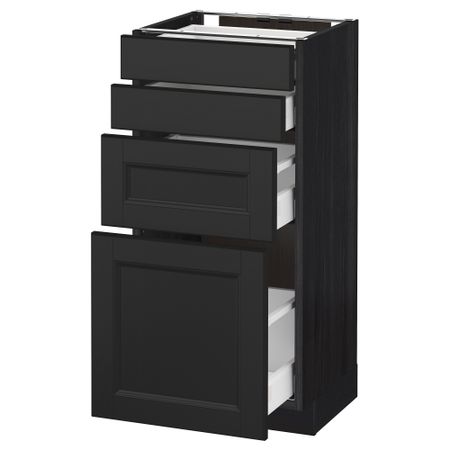 Напольный шкаф 4 фронтальных панели, 4 ящика МЕТОД / МАКСИМЕРА, черный, Лаксарби черно-коричневый