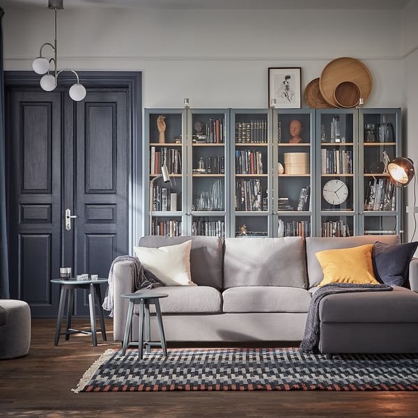 Шкаф книжный со стеклянными дверьми, серо-бирюзовый/дубовый шпон, беленый 80x30x202 см IKEA BILLY БИЛЛИ 004.662.68 - фото 7