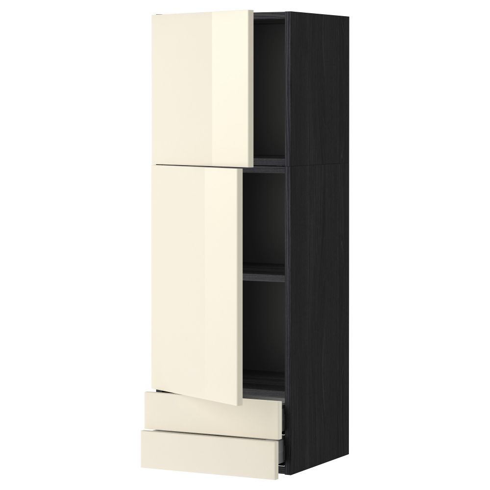 Навесной шкаф, 2 дверцы, 2 ящика МЕТОД / МАКСИМЕРА, черный, Рингульт кремовый - фото 1