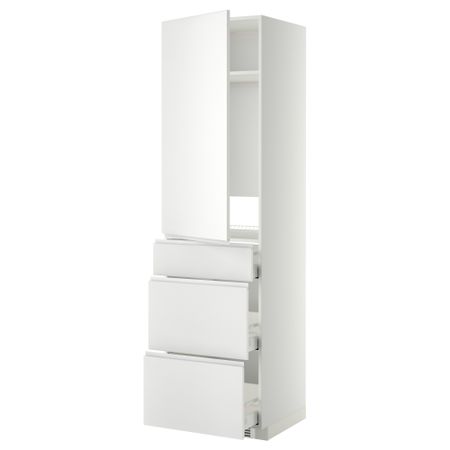 Высокий шкаф для холодильника, с дверцами, 3 ящика МЕТОД / МАКСИМЕРА, белый, Нодста белый (60x60x220 см)