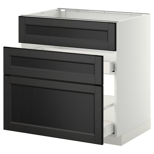 Напольный шкаф под мойку + 3 фронтальных панели, 2 ящика МЕТОД / МАКСИМЕРА, белый, Лаксарби черно-коричневый - схема-чертеж с размерами
