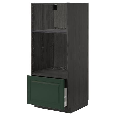Высокий шкаф с ящиком для духовки/СВЧ, черный/Будбин темно-зеленый 60x60x140 см IKEA МЕТОД / МАКСИМЕРА 193.135.05