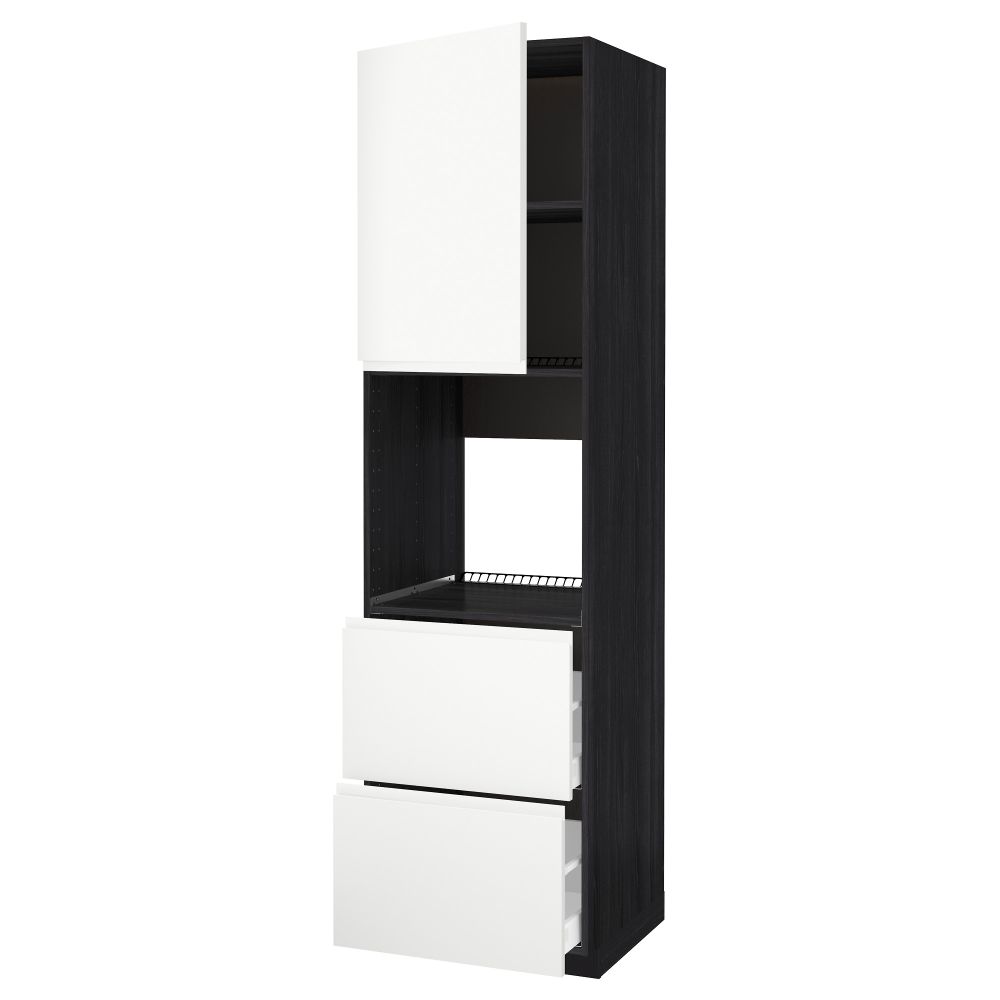 Высокий шкаф для духовки + дверца, 2 форнтальных, 2 высоких ящик МЕТОД / МАКСИМЕРА, черный, Воксторп белый - схема-чертеж с размерами