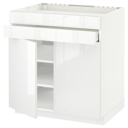 Напольный шкаф для варочной панели, 2 ящика, 2 фасада, 1 ящик МЕТОД / МАКСИМЕРА, белый, Рингульт белый (80x60 см)