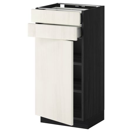 Напольный шкаф с дверцей, 2 ящиками МЕТОД / МАКСИМЕРА, черный, Росдаль белый
