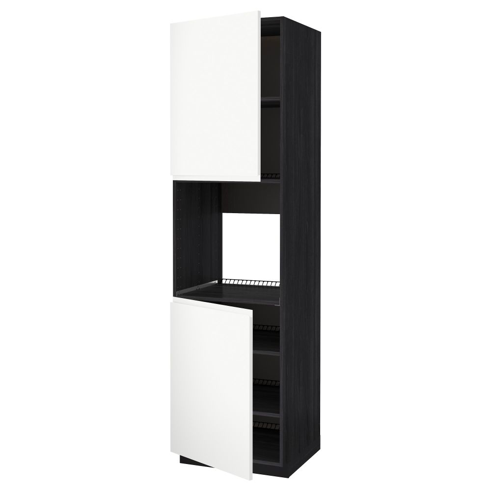 Высокий шкаф для духовки, 2 дверцы, полки МЕТОД, черный, Воксторп белый - схема-чертеж с размерами