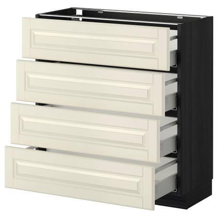 Напольный шкаф 4 фронтальных панели, 4 ящика МЕТОД / МАКСИМЕРА, черный, Будбин белый с оттенком