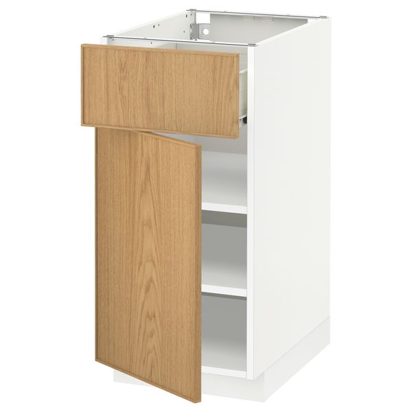 Напольный шкаф с ящиком, дверью МЕТОД / ФОРВАРА, белый, Экестад дуб - схема-чертеж с размерами