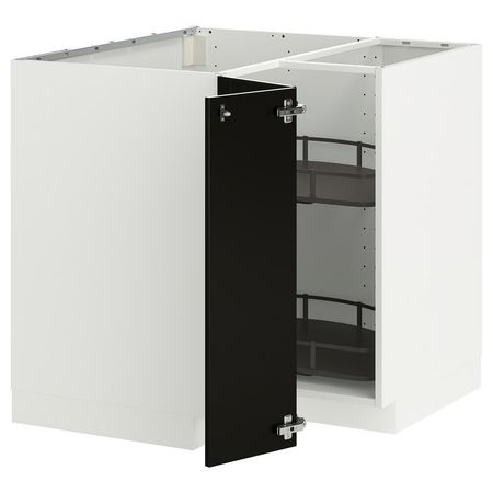 METOD Угловой напольн шкаф с вращающ секц - белый/Bodbyn чёрный 88x88 см