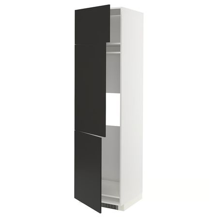 METOD Высокий шкаф д/холод/мороз/3 дверцы - белый/Nickebo матовый антрацит 60x60x220 см