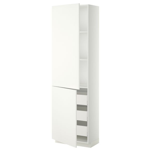 Высокий шкаф + полки, 3 ящика, 2 дверцы МЕТОД / МАКСИМЕРА, белый, Хэггеби белый - фото 1