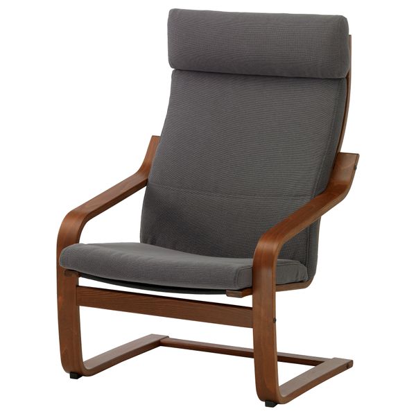 Кресло ПОЭНГ, классический коричневый, Финнста серый - фото 1
