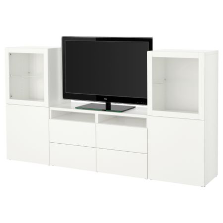 Шкаф для ТВ, комбинированный, стекляные дверцы БЕСТО, Лаппвикен, Синдвик белый прозрачное стекло (240x40x128 см)