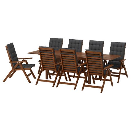 Стол + 8 кресел для сада ЭПЛАРО, коричневая морилка, Холло черный