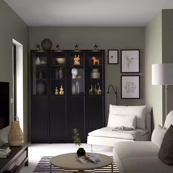 BILLY / OXBERG Стеллаж + глухие/стеклянные дверцы - чёрный под дуб 160x202 см - фото 2