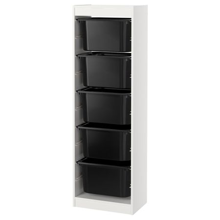 Комбинация для/хранения+контейнеры, белый, черный 46x30x145 см IKEA ТРУФАСТ 892.222.10
