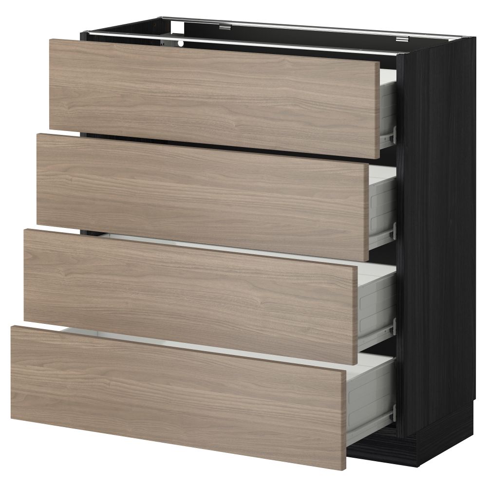 Напольный шкаф 4 фронтальных панели, 4 ящика МЕТОД / ФОРВАРА, черный, Брокхульт светло-серый - схема-чертеж с размерами