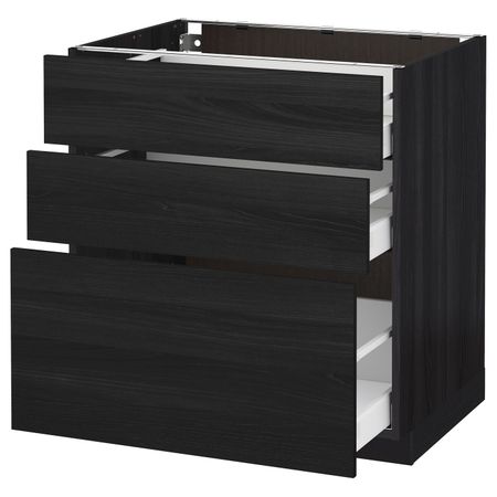 Напольный шкаф с 3 ящиками, черный, Тингсрид черный 80x60 см IKEA МЕТОД / МАКСИМЕРА 092.357.54