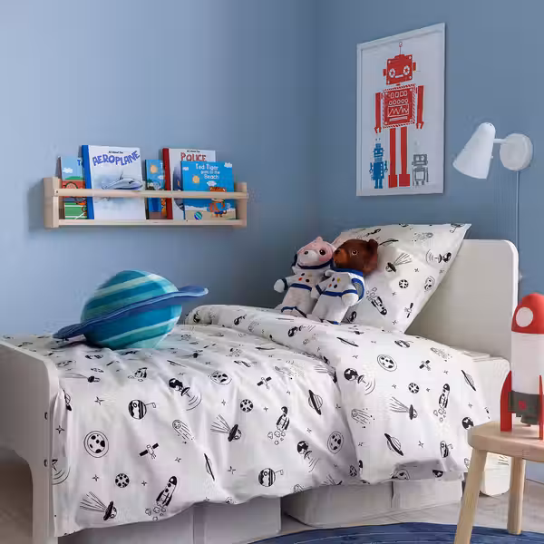 AFTONSPARV АФТОНСПАРВ Пододеяльник и наволочка - космос белый/чёрный 150x200/50x60 см - фото 3