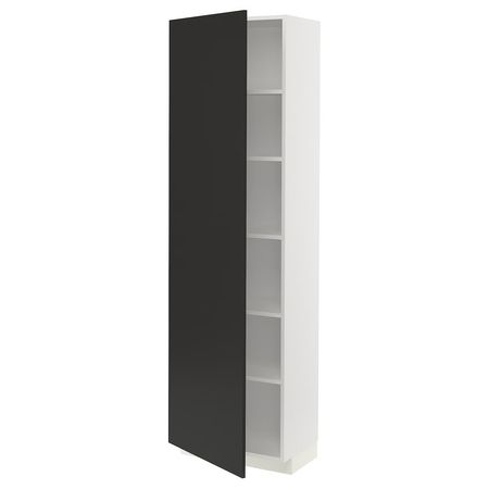 METOD Высокий шкаф с полками - белый/Nickebo матовый антрацит 60x37x200 см
