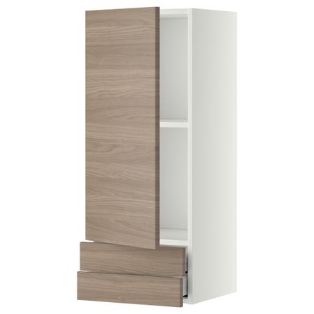 Навесной шкаф с дверцей, 2 ящика МЕТОД / МАКСИМЕРА, белый, Брокхульт светло-серый