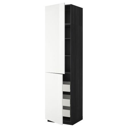 Высокий шкаф + полки, 3 ящика, 2 дверцы МЕТОД / ФОРВАРА, черный, Рингульт белый