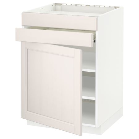 Напольный шкаф для варочной панели, доводчик, 2 фасада, 1 ящик МЕТОД / ФОРВАРА, белый, Лаксарби белый (60x60 см)
