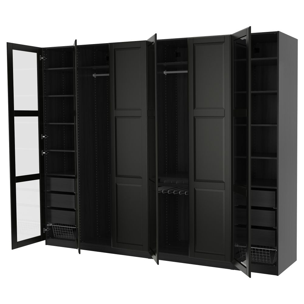 Гардероб ПАКС, черно-коричневый Ундредаль, Ундредаль стекло (300x60x236 см) - фото 1