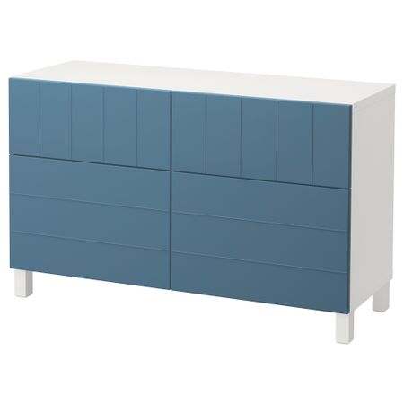 Комбинация для хранения с дверцами, ящиками БЕСТО, белый, Халлставик темно-синий (120x40x74 см)