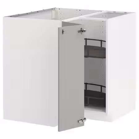 METOD Угловой напольн шкаф с вращающ секц - белый/Havstorp светло-серый 88x88 см