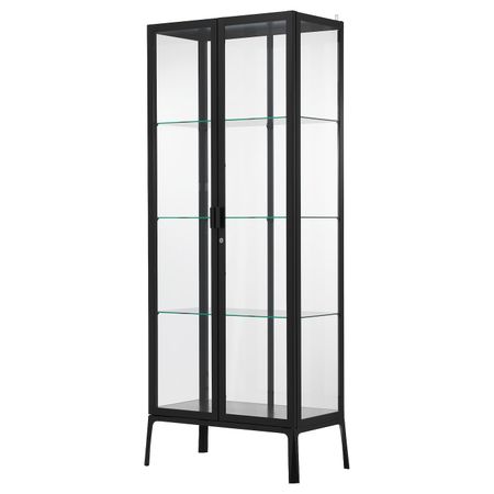 Шкаф-витрина, антрацит 73x175 см IKEA MILSBO МИЛЬСБУ 904.321.51