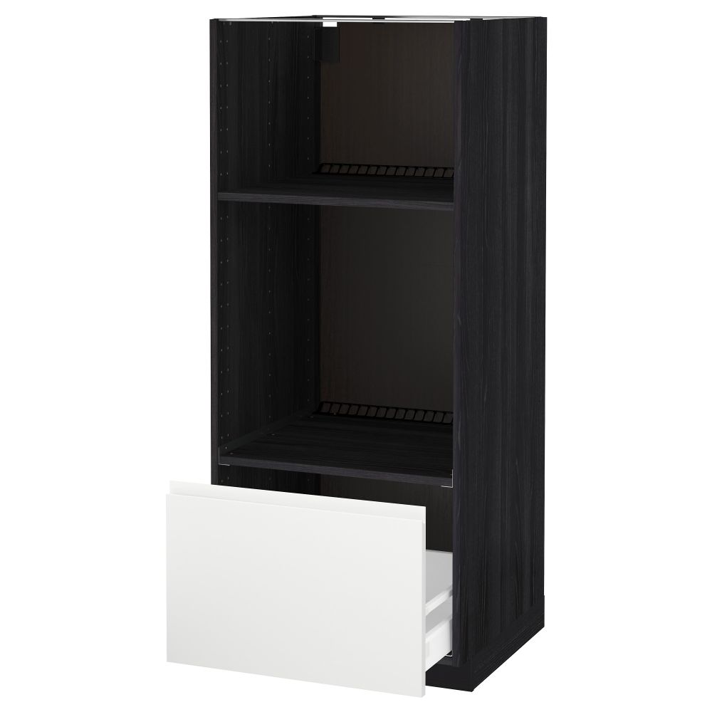 Высокий шкаф с ящиком для духовки/СВЧ МЕТОД / МАКСИМЕРА, черный, Воксторп белый (60x60x140 см) - фото 1