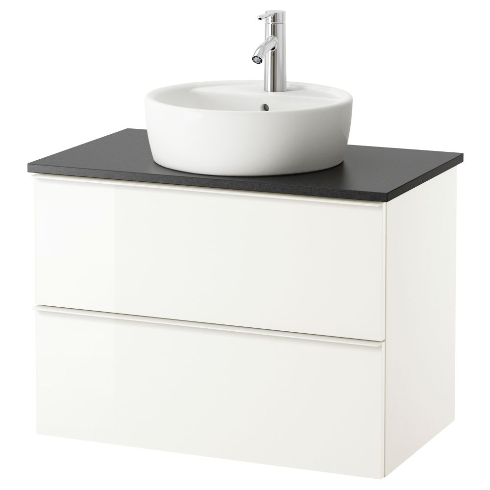 Шкаф п-раковину/столешн45/раковина ГОДМОРГОН/АЛДЕРН / ТОРНВИКЕН, глянцевый белый, черный - схема-чертеж с размерами