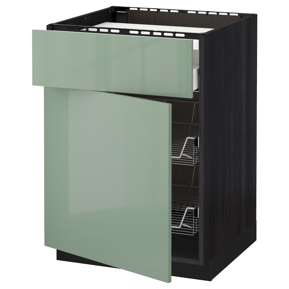 Напольный шкаф для варочной панели, ящик, 2 проволочных корзины МЕТОД / МАКСИМЕРА, черный, Калларп светло-зеленый (60x60 см) - схема-чертеж с размерами