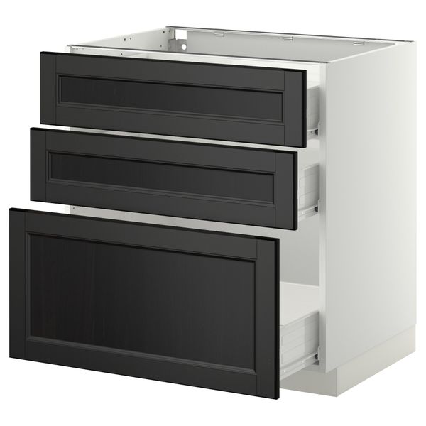 Напольный шкаф с 3 ящиками МЕТОД / ФОРВАРА, белый, Лаксарби черно-коричневый - схема-чертеж с размерами