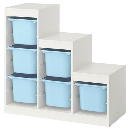 TROFAST Комбинация д/хранения+контейнеры - белый/голубой 99x44x94 см