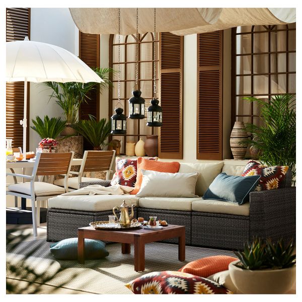 3-местный модульный диван, садовый, с табуретом для ног темно-серый/Холло бежевый 223x145x82 см IKEA СОЛЛЕРОН 692.885.08 - фото 2