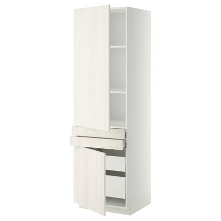 Высокий шкаф + полки, 4 ящик, 2 двери, 2 фронтальные МЕТОД / МАКСИМЕРА, белый, Росдаль белый (60x60x200 см)